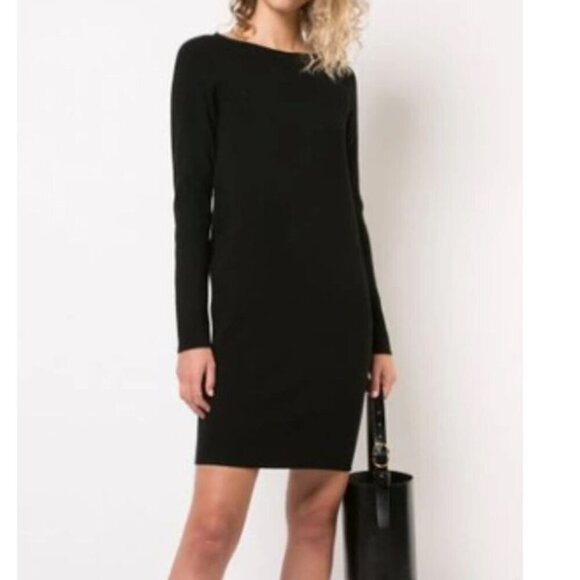 Vince Dresses & Skirts - Vince Black Merino Wool Rib Knit Dress Small Scoop Neck Long Sleeve